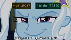 Size: 1920x1080 | Tagged: safe, edit, trixie, human, derpibooru, equestria girls, g4, caption, image macro, implied g5, meta, smug, tags, text