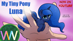 Size: 1280x720 | Tagged: safe, artist:doublewbrothers, princess luna, alicorn, human, pony, g4, hand, in goliath's palm, micro, size difference, youtube thumbnail