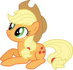 Size: 3121x3000 | Tagged: safe, artist:cloudy glow, applejack, earth pony, pony, apple family reunion, g4, .ai available, cowboy hat, female, hat, high res, lying down, mare, prone, simple background, smiling, solo, stetson, transparent background, vector
