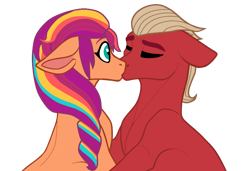 Size: 1145x785 | Tagged: safe, artist:blitsazalisdash, artist:sproutscoutotp, sprout cloverleaf, sunny starscout, earth pony, pony, g5, base used, couple, eyes closed, female, floppy ears, kiss on the lips, kissing, male, mane stripe sunny, mare, multicolored mane, ship:sunnyclover, shipping, simple background, stallion, straight, surprise kiss, transparent background