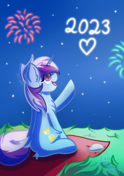Size: 2480x3508 | Tagged: safe, artist:exobass, minuette, pony, unicorn, g4, female, fireworks, high res, mare, new years eve, night, redraw, solo