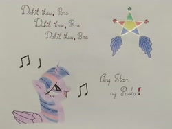 Size: 4160x3120 | Tagged: safe, artist:don2602, twilight sparkle, alicorn, pony, comic:star of christmas, g4, abs cbn all star, filipino, lantern, looking up, music notes, singing, song reference, traditional art, translated in the description, twilight sparkle (alicorn)