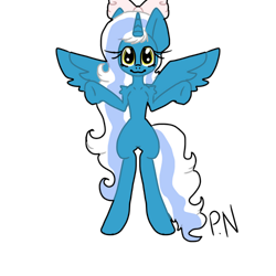 Size: 500x500 | Tagged: safe, artist:pony-nell, oc, oc:fleurbelle, alicorn, semi-anthro, alicorn oc, arm hooves, bow, female, hair bow, horn, mare, simple background, smiling, solo, transparent background, wingding eyes, wings, yellow eyes