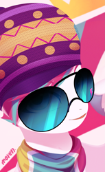 Size: 1897x3109 | Tagged: safe, artist:maren, zipp storm, pegasus, pony, g5, clothes, female, hat, looking at you, mare, open mouth, scarf, solo, sunglasses