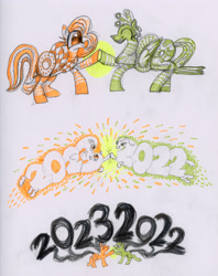 Size: 3175x4000 | Tagged: safe, artist:ja0822ck, oc, pony, 2022, 2023, happy new year, high five, holiday, ponified, rule 85, traditional art