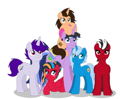 Size: 3089x2506 | Tagged: safe, artist:small-brooke1998, oc, oc only, oc:paddy sparkle, oc:sirius, oc:small brooke, alicorn, earth pony, pegasus, pony, unicorn, 2023 community collab, derpibooru community collaboration, chromia, group, high res, ponified, shatter (transformers), simple background, transformers, transparent background, windblade