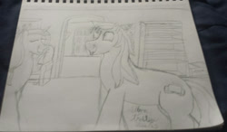 Size: 1168x684 | Tagged: safe, artist:thebluee53, oc, oc only, oc:silvertwilight, oc:wrenchit twilight, pony, unicorn, brother and sister, eyes closed, female, horn, male, mare, monochrome, pencil drawing, siblings, sketch, sketch dump, smiling, stallion, traditional art, unicorn oc