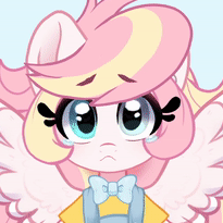 Size: 205x205 | Tagged: safe, artist:oofycolorful, oc, oc:ninny, pegasus, semi-anthro, animated, bowtie, clothes, crying, cute, female, gif, looking at you, mare, ocbetes, pegasus oc, vtuber