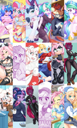 Size: 1200x2000 | Tagged: safe, artist:dstears, applejack, fluttershy, izzy moonbow, moondancer, pinkie pie, princess celestia, shining armor, tempest shadow, twilight sparkle, alicorn, earth pony, human, pony, unicorn, anthro, plantigrade anthro, g4, g5, alternate hairstyle, amy rose, anthro with ponies, bridget (guilty gear), bunny suit, business suit, clothes, crossdressing, eyes closed, guilty gear, lanolin the sheep, open mouth, sleeping, sonic the hedgehog (series), twilight sparkle (alicorn)