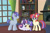 Size: 1920x1284 | Tagged: safe, artist:stellamoonshineyt, moondancer, oc, oc:fabio, oc:midnight magic, oc:tara moon, pony, unicorn, g4, base used, bookshelf, canon x oc, deviantart watermark, family, female, filly, fireplace, foal, male, mare, obtrusive watermark, offspring, parent:moondancer, parent:oc:fabio, parents:canon x oc, shipping, stallion, straight, watermark, window