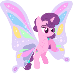 Size: 577x577 | Tagged: safe, artist:gaines, artist:painterede, artist:selenaede, sugar belle, pony, unicorn, g4, sonic rainboom (episode), base used, butterfly wings, colored wings, female, glimmer wings, gossamer wings, mare, multicolored wings, simple background, solo, white background, wings