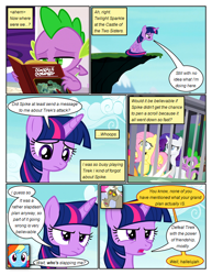 Size: 612x792 | Tagged: safe, artist:newbiespud, edit, edited screencap, screencap, discord, fluttershy, rainbow dash, rarity, spike, twilight sparkle, alicorn, dragon, pegasus, pony, unicorn, comic:friendship is dragons, g4, twilight's kingdom, what about discord?, cage, comic, dialogue, eyelashes, female, male, mare, mountain, reading, screencap comic, twilight sparkle (alicorn)