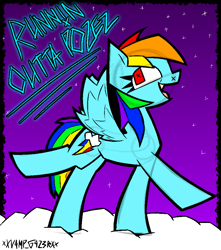 Size: 823x933 | Tagged: safe, artist:xxv4mp_g4z3rxx, rainbow dash, pegasus, pony, g4, cloud, female, mare, multicolored hair, night, on a cloud, rainbow hair, rainbow tail, raised hooves, red eyes, solo, spread wings, standing on a cloud, tail, wings