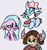 Size: 1420x1496 | Tagged: safe, artist:derp pone, derpibooru exclusive, ocellus, silverstream, yona, changedling, changeling, hippogriff, yak, cute, expressions, faic, female, monkey swings, reference, sad, smiling, smug, trio, wide smile