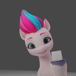 Size: 1920x1920 | Tagged: safe, zipp storm, pegasus, pony, g5, my little pony: a new generation, 3d, bust, cube, female, gray background, grin, mare, simple background, smiling, solo