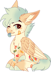 Size: 945x1340 | Tagged: safe, artist:mourningfog, oc, oc only, oc:berry crunch, pegasus, pony, bandaid, chest fluff, ear fluff, simple background, solo, tongue out, transparent background