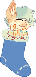 Size: 494x1049 | Tagged: safe, artist:mourningfog, oc, oc only, oc:berry crunch, pegasus, pony, bandaid, christmas, christmas stocking, ear fluff, holiday, simple background, solo, transparent background