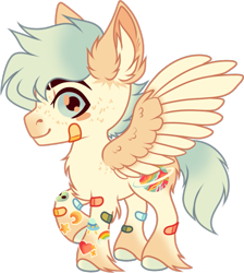 Size: 687x766 | Tagged: safe, artist:mourningfog, oc, oc only, oc:berry crunch, pegasus, pony, bandaid, chest fluff, ear fluff, simple background, solo, transparent background, unshorn fetlocks