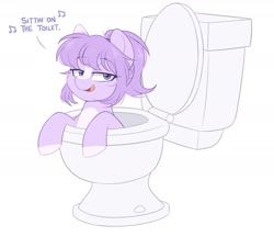 Size: 1701x1473 | Tagged: safe, artist:higgly-chan, oc, oc only, oc:mio, pony, but why, context is for the weak, eyebrows, eyebrows visible through hair, simple background, solo, toilet, white background