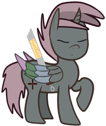 Size: 1397x1660 | Tagged: safe, artist:knife smile, oc, oc only, oc:antumbra, alicorn, pony, alicorn oc, eyes closed, fimtale, horn, simple background, solo, sword, transparent background, weapon, wings