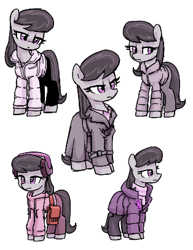 Size: 314x406 | Tagged: safe, artist:plunger, octavia melody, earth pony, pony, g4, bag, bundled up, bundled up for winter, clothes, cute, female, headphones, mare, saddle bag, simple background, tavibetes, white background, winter outfit
