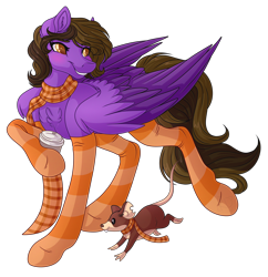 Size: 3252x3354 | Tagged: safe, alternate version, artist:amazing-artsong, oc, oc only, oc:hannah rainboom, mouse, pegasus, pony, clothes, female, high res, mare, scarf, simple background, socks, solo, stockings, striped scarf, striped socks, thigh highs, transparent background
