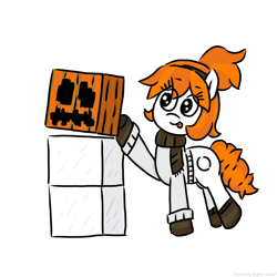 Size: 2048x2048 | Tagged: safe, artist:super-dead, earth pony, pony, clothes, female, high res, minecraft, ponified, pumpkin, scarf, simple background, snow golem, solo, sweater, tongue out, white background