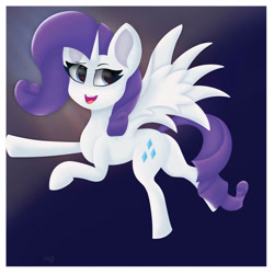 Size: 894x894 | Tagged: safe, artist:gaffy, rarity, alicorn, alicornified, flying, open mouth, race swap, raricorn, slim, solo