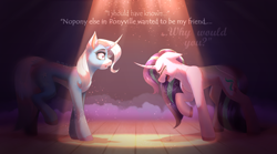 Size: 3600x2000 | Tagged: safe, artist:shidoodles, starlight glimmer, trixie, g4, no second prances, crying, curved horn, duo, female, high res, horn, scene interpretation