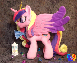 Size: 2826x2304 | Tagged: safe, artist:1stastrastudio, princess cadance, alicorn, pony, g4, bow, commission, high res, horn, irl, jewelry, photo, plushie, solo, spread wings, standing, tiara, wings