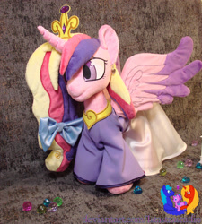 Size: 2304x2564 | Tagged: safe, artist:1stastrastudio, princess cadance, alicorn, pony, g4, clothes, commission, dress, high res, horn, irl, jewelry, peytral, photo, plushie, solo, spread wings, standing, tiara, wings