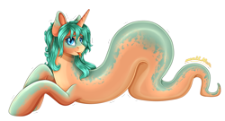 Size: 4326x2340 | Tagged: safe, artist:mailner, oc, oc only, lamia, original species, pony, snake, snake pony, unicorn, cute, female, high res, horn, looking at you, mare, simple background, slit pupils, snake eyes, snake tail, solo, species swap, tail, tongue out, transformation, transparent background
