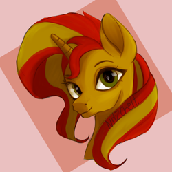 Size: 2000x2000 | Tagged: safe, artist:nitzchelt, sunset shimmer, pony, unicorn, g4, bust, female, high res