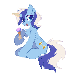 Size: 2000x2000 | Tagged: safe, artist:mirtash, minuette, pony, unicorn, g4, chest fluff, female, food, high res, ice cream, ice cream cone, levitation, looking at you, magic, mare, open mouth, open smile, simple background, smiling, solo, telekinesis, white background