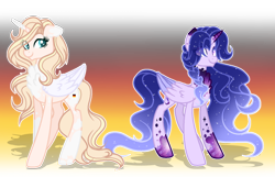 Size: 1280x823 | Tagged: safe, artist:existencecosmos188, oc, oc only, oc:existence, alicorn, pony, alicorn oc, chest fluff, colored wings, duo, eyelashes, female, horn, mare, simple background, transparent background, two toned wings, wings