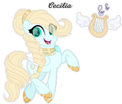 Size: 2988x2574 | Tagged: safe, artist:existencecosmos188, oc, oc only, pegasus, pony, :d, base used, braid, choker, colored wings, eye clipping through hair, female, high res, hoof polish, lyre, mare, musical instrument, open mouth, open smile, pegasus oc, simple background, smiling, solo, transparent background, two toned wings, wings