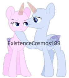 Size: 3448x3888 | Tagged: safe, artist:existencecosmos188, oc, oc only, alicorn, pony, alicorn oc, base, colored wings, duo, eyelashes, female, high res, horn, male, mare, raised hoof, simple background, stallion, transparent background, two toned wings, unamused, wings