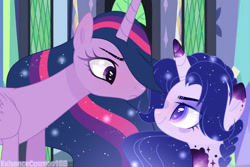 Size: 1280x853 | Tagged: safe, artist:existencecosmos188, twilight sparkle, oc, oc only, oc:existence, alicorn, pony, g4, the last problem, duo, ethereal mane, eyelashes, female, mare, older, older twilight, older twilight sparkle (alicorn), princess twilight 2.0, starry mane, twilight sparkle (alicorn)