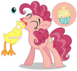 Size: 1876x1740 | Tagged: safe, artist:existencecosmos188, oc, oc only, pony, female, mare, offspring, parent:cheese sandwich, parent:pinkie pie, parents:cheesepie, rubber chicken, simple background, solo, transparent background