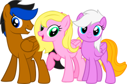 Size: 2561x1705 | Tagged: safe, oc, oc only, oc:dariusii, oc:dia, oc:pink spinach, pegasus, pony, 2023 community collab, derpibooru community collaboration, duo, female, high res, male, mare, simple background, stallion, transparent background, trio