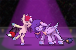 Size: 3000x2000 | Tagged: safe, artist:aaathebap, oc, oc:aaaaaaaaaaa, oc:galaxytrail, bat pony, pony, bat pony oc, cute, duo, high res, male, male oc, pony oc, roller skates, skating, stallion, stallion oc