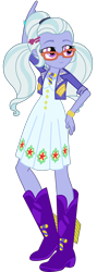 Size: 1378x3870 | Tagged: safe, artist:ajosterio, sugarcoat, human, equestria girls, g4, my little pony equestria girls: better together, boots, clothes, clothes swap, dress, female, glasses, hand on hip, jacket, long sleeves, music festival outfit, pointing, shoes, simple background, smiling, solo, transparent background