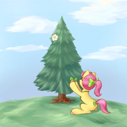 Size: 4096x4096 | Tagged: safe, artist:felldeal, posey bloom, earth pony, pony, series:daily drawing december, g5, bow, butt, christmas, female, hair bow, holiday, mare, plot, poseybutt, tail, tail bow, tree