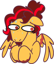 Size: 500x596 | Tagged: safe, artist:erynerikard, oc, oc only, oc:sunshine sketch, pegasus, pony, floppy ears, freckles, looking away, looking sideways, nervous, sheepish, simple background, solo, sweat, transparent background, unshorn fetlocks