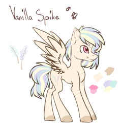 Size: 1312x1365 | Tagged: safe, artist:lambydwight, oc, oc only, oc:vanilla spike, pegasus, pony, colored sketch, reference sheet, simple background, solo, white background