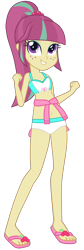 Size: 846x2528 | Tagged: safe, artist:ajosterio, sour sweet, human, equestria girls, g4, bare shoulders, belly button, bikini, bikini bottom, bikini top, clothes, cute, feet, female, freckles, jacket, legs, long sleeves, looking up, midriff, ponytail, simple background, sleeveless, smiling, solo, sourbetes, swimsuit, transparent background