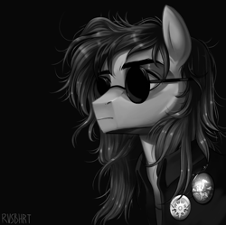 Size: 2288x2280 | Tagged: safe, artist:rvsbhrt, oc, oc only, oc:gonta, pegasus, pony, black and white, egor letov, glasses, grayscale, high res, male, monochrome