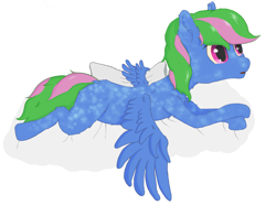 Size: 4626x3448 | Tagged: safe, artist:limonium, oc, oc only, oc:ava, pegasus, pony, :o, female, lying down, mare, open mouth, simple background, solo, spots, white background