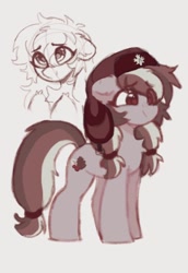 Size: 382x554 | Tagged: safe, artist:flixanoa, oc, oc only, oc:lingonberry frost, pony, yakutian horse, eye clipping through hair, hair tie, hairband, hat, monochrome, simple background