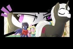 Size: 2672x1786 | Tagged: safe, artist:ragecaths, oc, oc:fenris ebonyglow, oc:kara waypoint, oc:s.leech, earth pony, pegasus, pony, unicorn, close-up, clothes, confused, female, jewelry, male, mare, necklace, ponyville, scarf, smug, stallion